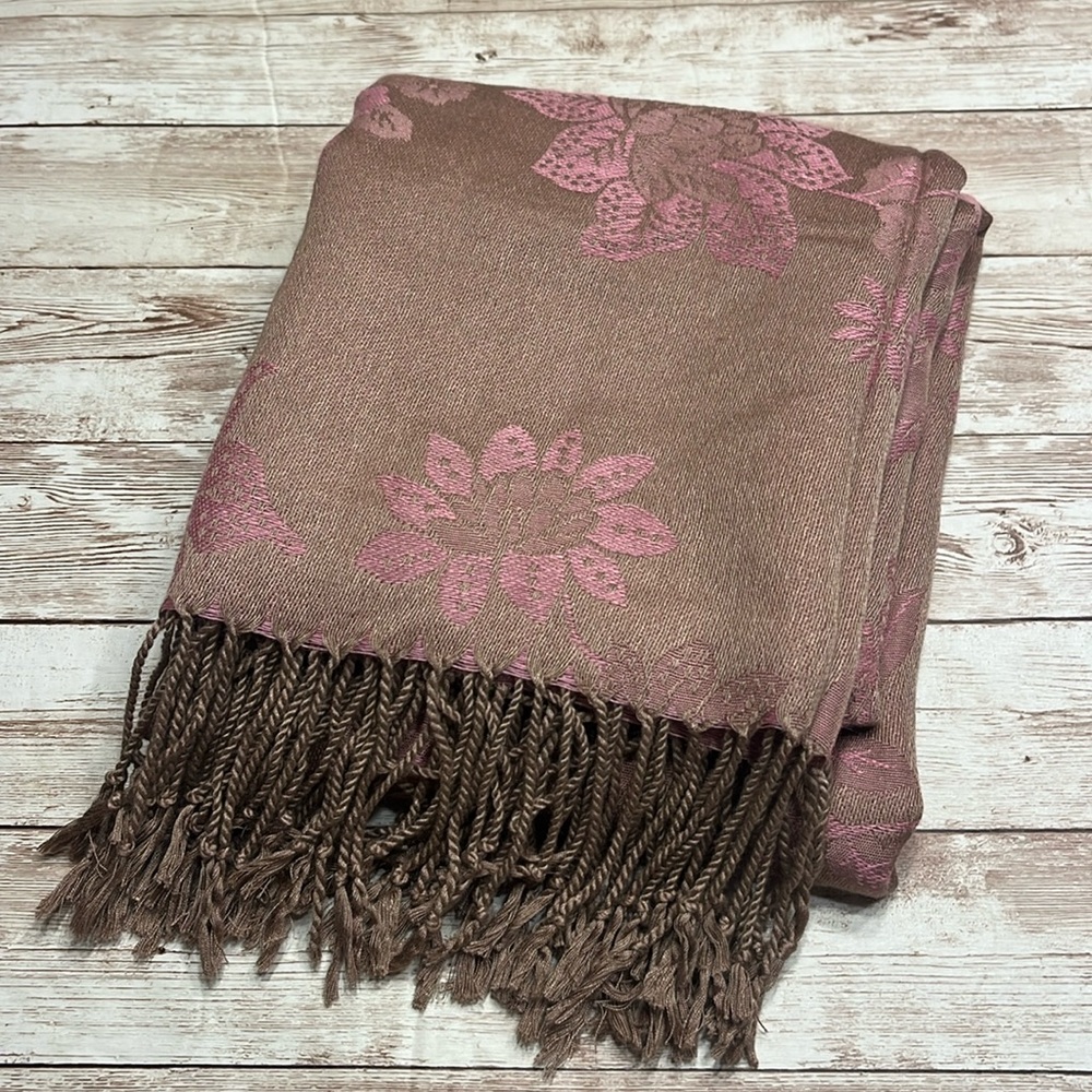 Pashmina Floral Scarf in Brown and Pink